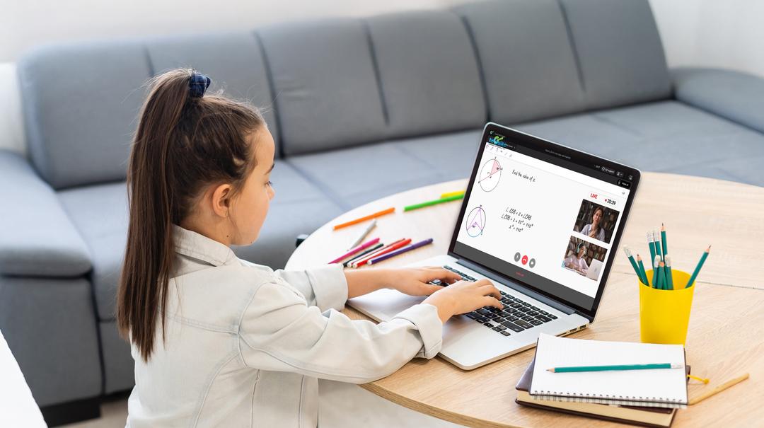 A child in a live 1-on-1 online Math class with a beGalileo tutor