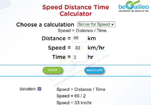 Speed Distance Time - Online Math Calculators | beGalileo